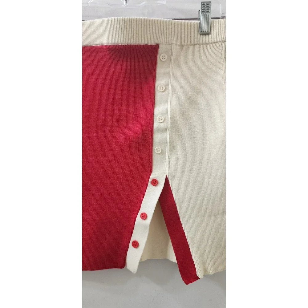 Solid & Striped The Anna Mini Skirt Red Cream Colorblock Knit Button Front M NEW